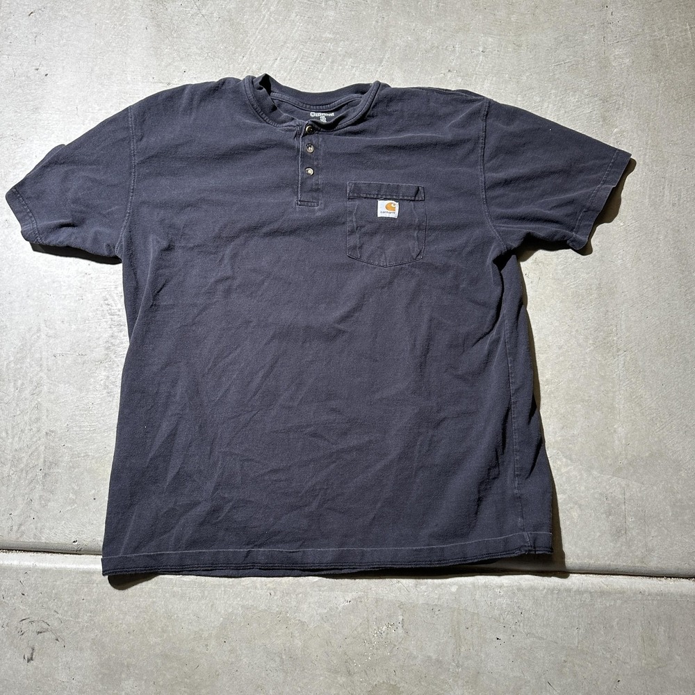 Carhartt Shirt Mens XLT Tall Black Henley Pocket Work T-Shirt Cotton K84 BLK - Picture 1 of 13